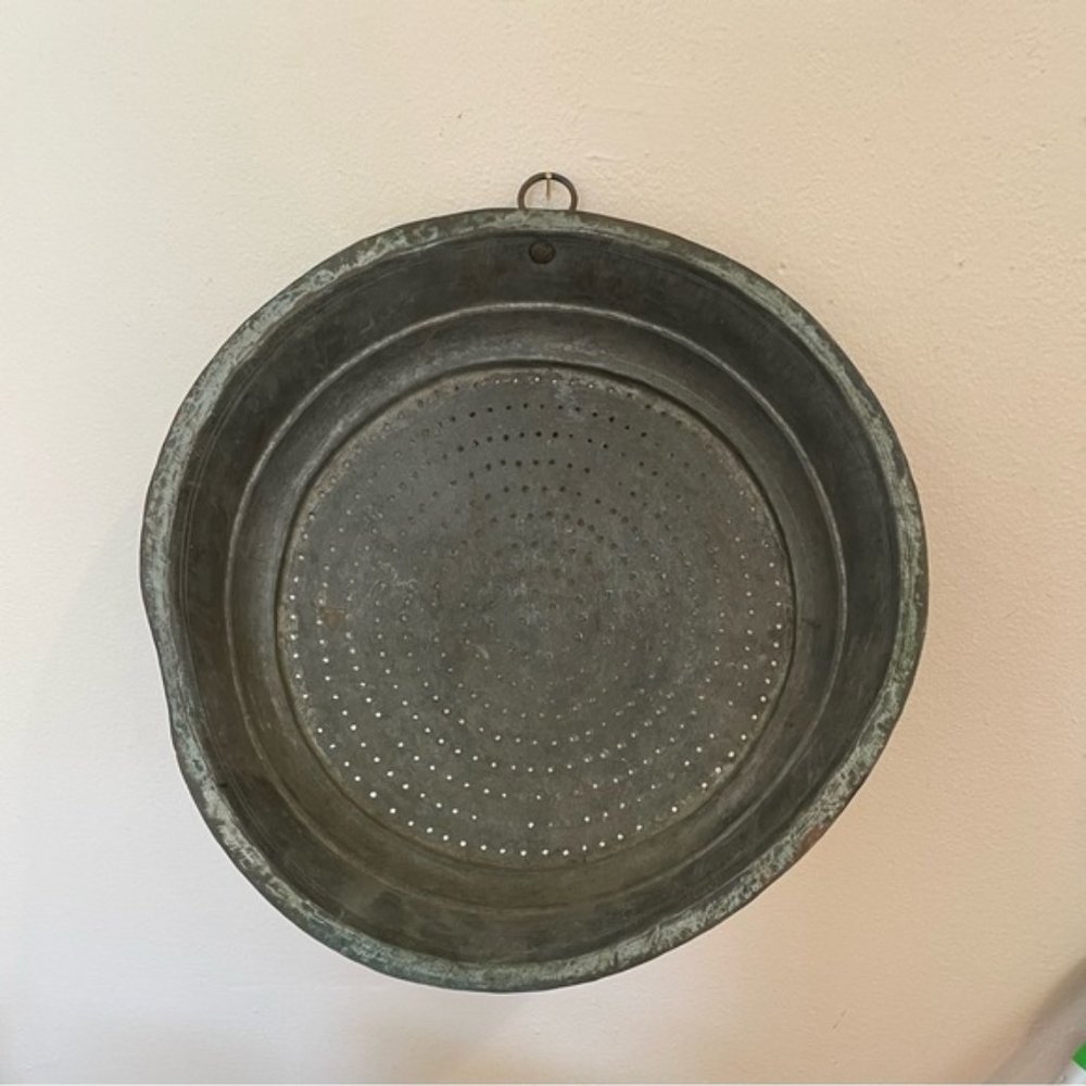 Vintage Large Colander/Strainer Handcrafted Rustic Wall Hanging